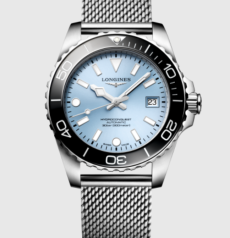 Longines Hydroconquest 43mm Stainless Steel Ice Blue Dial Ceramic Bezel Automatic Diver Men Watch Silver Mesh Strap