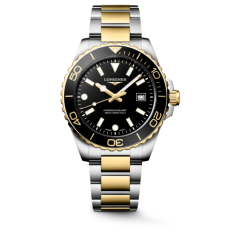Longines Hydroconquest 43mm Two‑Tone Steel Gold Black Dial Ceramic Bezel Automatic Diver Men Watch Bracelet