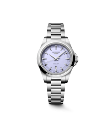 Longines Conquest Ladies Watch Stainless Steel Lavender Purple Dial Automatic Women Solid Steel Bracelet Watch