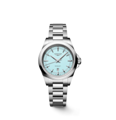 Longines Conquest Ladies Watch Stainless Steel Ice Blue Dial Automatic Women Solid Steel Bracelet Watch