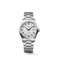Longines Master Collection Ladies Automatic Watch Stainless Steel White Grain Dial Blue Arabic Numerals Steel Bracelet Women Watch