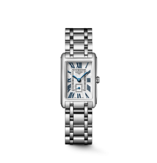 Longines DolceVita Ladies Watch Rectangular Stainless Steel White Dial Blue Roman Numerals Quartz Women Steel Bracelet Watch