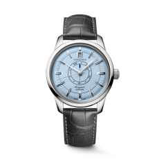 Longines Compressor Heritage Men Watch Stainless Steel Ice‑Blue Dial Power Reserve Indicator Automatic Grey Alligator Leather Strap Watch