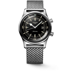 Longines Heritage Legend Diver Men Watch Stainless Steel Black Dial Date Automatic Milan Mesh Bracelet Diver Watch