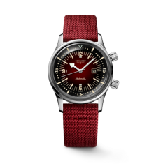 Longines Heritage Legend Diver Men Watch Stainless Steel Burgundy Gradient Dial Date Automatic Red Textile Strap Diver Watch