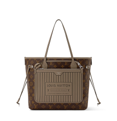 Louis Vuitton Neverfull Inside Out MM M28354 Monogram Reversible Tote Bag Removable Embossed Zipped Pouch Silver‑Tone Hardware