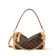 Louis Vuitton Side Trunk East‑West M28385 Monogram Canvas Shoulder Bag Vachetta Leather Gold‑Tone Hardware