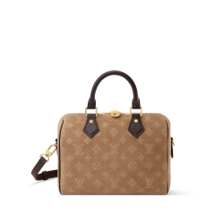 Louis Vuitton Speedy Bandoulière 25 M2A383 Monogram Embossed Suede Crossbody Bag Dark Brown Leather Trim Gold‑Tone Hardware New Season