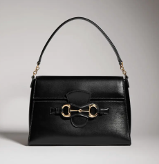Gucci Horsebit Duomo Medium Handbag Black Smooth Leather Gold‑Tone Horsebit Hardware Shoulder Bag