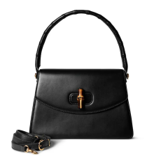 Gucci Bamboo Handbag Black Smooth Leather Natural Bamboo Handle Gold‑Tone Hardware
