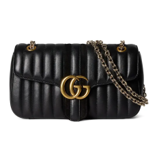Gucci GG Marmont Medium Shoulder Bag Black Vertical Quilted Leather Gold‑Tone Double G Hardware