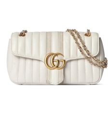 Gucci Jetset GG Marmont Medium Shoulder Bag White Vertical Quilted Leather Gold‑Tone Double G Hardware
