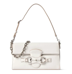 Gucci Horsebit Ristretto Medium Shoulder Bag White Smooth Leather Silver‑Tone Horsebit Hardware