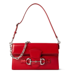 Gucci Horsebit Ristretto Medium Shoulder Bag Red Smooth Leather Silver‑Tone Horsebit Hardware