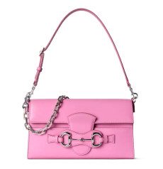 Gucci Horsebit Ristretto Medium Shoulder Bag Pink Smooth Leather Silver‑Tone Horsebit Hardware