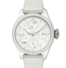 IWC Big Pilot’s Watch Perpetual Calendar IW505801 46.5mm Ceralume Luminous Ceramic White Dial White Rubber‑Fabric Strap Men Watch