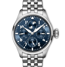 IWC Big Pilot’s Watch Perpetual Calendar Pro‑Set IW339602 42.9mm Stainless Steel Blue Sunburst Dial Steel Bracelet Men Watch