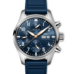 IWC Pilot’s Watch Chronograph IW388109 43mm Stainless Steel Blue Sunburst Dial Rose‑Gold Hands Blue Rubber Strap Men Watch