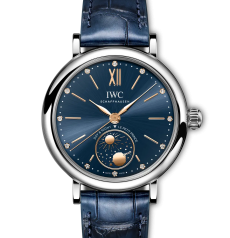 IWC Portofino IW459008 37mm Stainless Steel Blue Dial Day‑Night Diamond Markers Le Petit Prince Blue Alligator Strap Ladies Watch