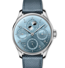 IWC Portugieser Perpetual Calendar IW503703 44.4mm 18K White Gold Horizon Blue Dial Double Moon Phase Calfskin Strap Men Watch