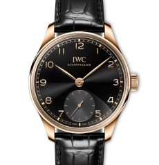 IWC Portugieser IW358306 40.4mm 18K Rose Gold Black Dial Small Seconds Black Alligator Strap Men Watch