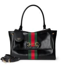 Gucci Paparazzo Medium Top‑handle Tote Bag Black Smooth Leather Horsebit Hardware Detachable Strap Women Shoulder Crossbody Handbag