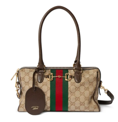 Gucci Borsetto Medium Boston Bag GG Canvas Horsebit Hardware Detachable Strap Women Shoulder Crossbody Handbag
