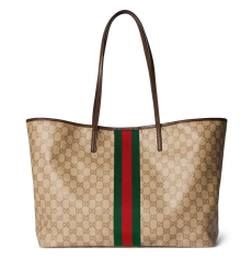 Gucci Tribeca Large Tote Bag GG Canvas Classic Web Stripe Open Top Women Large Capacity Shopping Work Shoulder Handbag