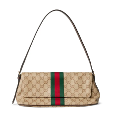 Gucci Madison Medium Shoulder Bag GG Canvas Classic Web Stripe Flap Magnetic Closure Women Retro Underarm Handbag