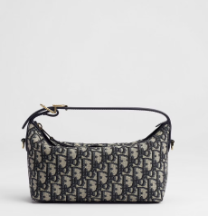 Dior Nomad Clutch Shoulder Bag Blue Dior Oblique Jacquard Adjustable Leather Strap Zipper Women Hobo Handbag