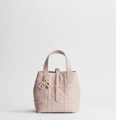 Dior Toujours Small Vertical Tote Bag Powder Pink Macrocannage Quilted Calfskin Detachable Strap Women Handbag With Metal Charm