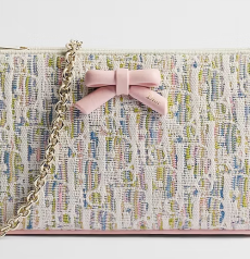 Dior Promenade Chain Shoulder Bag Multicolor Oblique Embroidery Pink Leather Bow Light Gold Chain Strap Women Zipper Clutch Bag