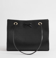 Dior Promenade Medium Tote Bag Black Macrocannage Quilted Calfskin Leather Bow Light Gold Hardware Women Open‑top Work Shopping Handbag