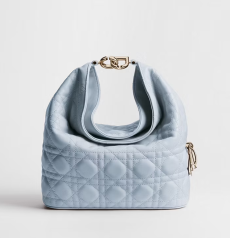 Dior Toujours Small Hobo Bag Light‑Blue Macrocannage Quilted Calfskin Light‑Gold Hardware Zipper Women Shoulder Crossbody Handbag