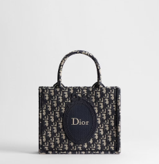 Dior Book Tote Small Handbag Navy‑Blue Dior Oblique Jacquard With Detachable Shoulder Strap Open‑top Women Mini Shopping Shoulder Tote Bag
