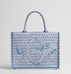 Dioriviera Small Spongy Book Tote Handbag Blue Oblique Spongy‑effect Jacquard Drawstring Closure Women Vacation Shopping Tote Bag