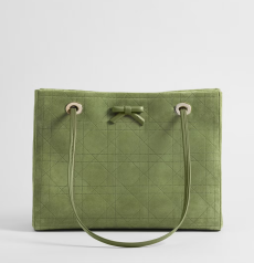 Dior Promenade Medium Shopping Tote Bag Olive‑Green Cannage Quilted Suede Open‑top Women Large‑capacity Office Shoulder Handbag