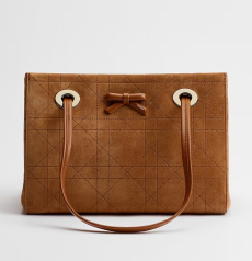 Small Dior Promenade Tote Bag Suede Calfskin Flat Cannage Bow Decor Ladies Handbag Daily Shopping Shoulder Bag