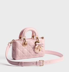 Mini Dior Lady D‑Joy Handbag Cannage Lambskin Pale Pink Bow D.I.O.R Charms Ladies Top‑Handle Crossbody Bag