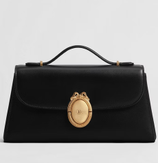 Dior Médaillon Clutch Bag Black Smooth Calfskin Vintage Gold‑Tone Medallion Turn‑Lock Ladies Top‑Handle Evening Handbag