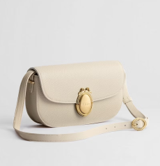 Small Dior Médaillon Flap Bag Light Beige Grained Calfskin Vintage Gold‑Tone Medallion Turn‑Lock Ladies Crossbody Shoulder Bag