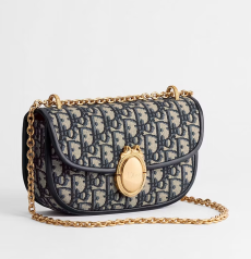 Small Dior Médaillon Flap Bag Dior Oblique Jacquard Vintage Gold‑Tone Medallion Turn‑Lock Ladies Metal Chain Crossbody Shoulder Bag