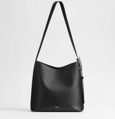 Medium Dior Médaillon Hobo Bucket Bag Black Grained Calfskin Vintage Gold‑Tone Medallion Charm Ladies Large Capacity Shoulder Bag