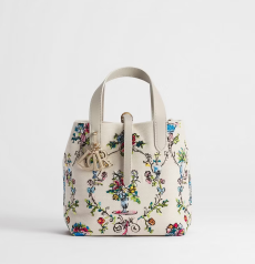 Small Dior Toujours Vertical Handbag Dioriviera Floral Embroidery Canvas Pale Beige Calfskin Trim Gold‑Tone D.I.O.R Charms Ladies Bucket Tote Bag