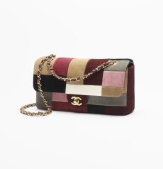 Chanel Medium Classic Flap Bag Multicolor Patchwork Suede Calfskin Gold‑Tone CC Turn‑Lock Ladies Leather‑Woven Chain Shoulder Crossbody Bag