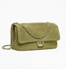 Chanel Medium Classic Flap Bag Khaki Suede‑Effect Calfskin Diamond‑Quilted Gold‑Tone CC Turn‑Lock Ladies Leather‑Woven Chain Shoulder Crossbody Bag