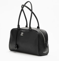 Chanel Boston Bowling Bag Dark Grey Smooth Calfskin Silver‑Tone Metal Hardware Ladies Zipper Top‑Handle Shoulder Handbag