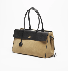 Chanel Tote Bag Dark Beige Suede‑Effect Calfskin & Black Grained Calfskin Gold‑Tone Metal Hardware Interlocking CC Logo Top‑Handle Ladies Large Capacity Business Commute Handbag