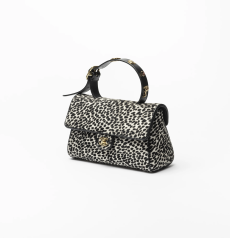 Chanel Top‑Handle Flap Bag Black‑White Dalmatian‑Print Lambskin Gold‑Tone Metal Hardware Interlocking CC Turn‑Lock Ladies Fashion Hand‑carry Shoulder Crossbody Handbag