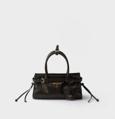 Prada Carry Mini Handbag Dark‑Brown Suede Leather Gold‑Tone Metal Hardware PRADA MILANO Logo Drawstring‑Closure Ladies Top‑Handle Crossbody Daily Bucket Handbag